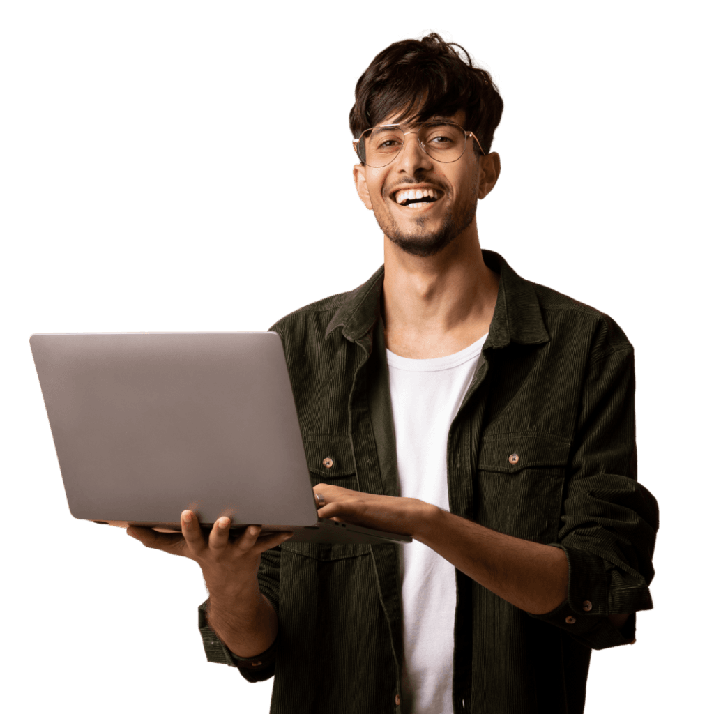 Home- Guy holding a laptop